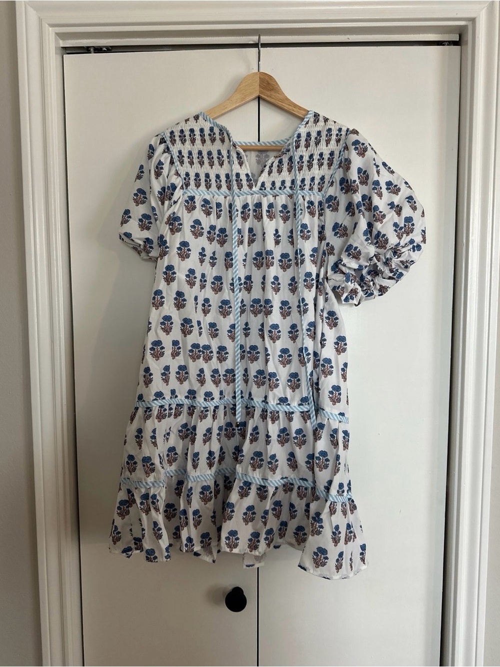 Blue Floral Tiered Kids Dress